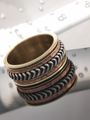 Brass, Copper & Sterling Silver Spin Ring